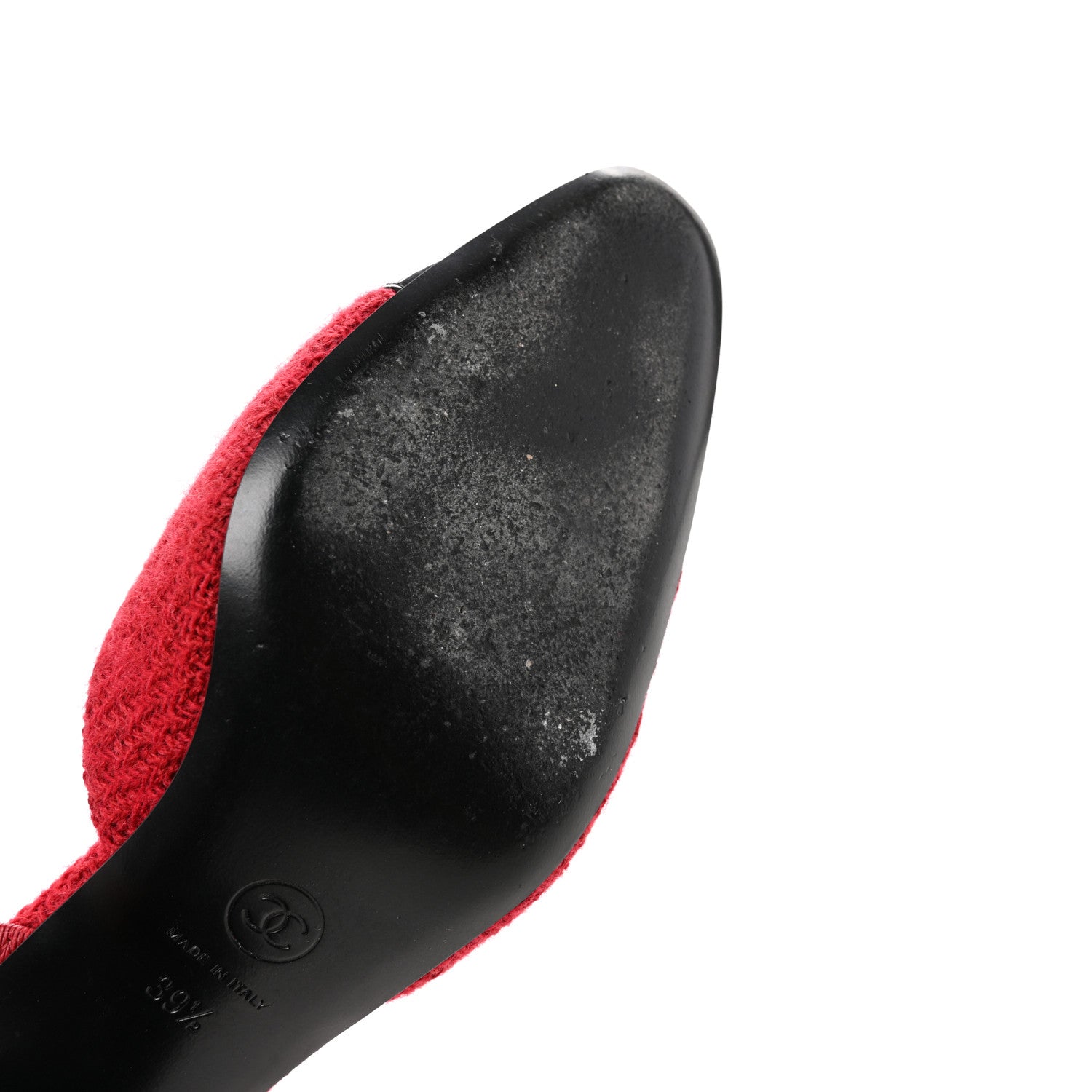 Chanel Tweed Patent Cap Toe CC Slingback Pumps 39.5 Red Black 10 of 13