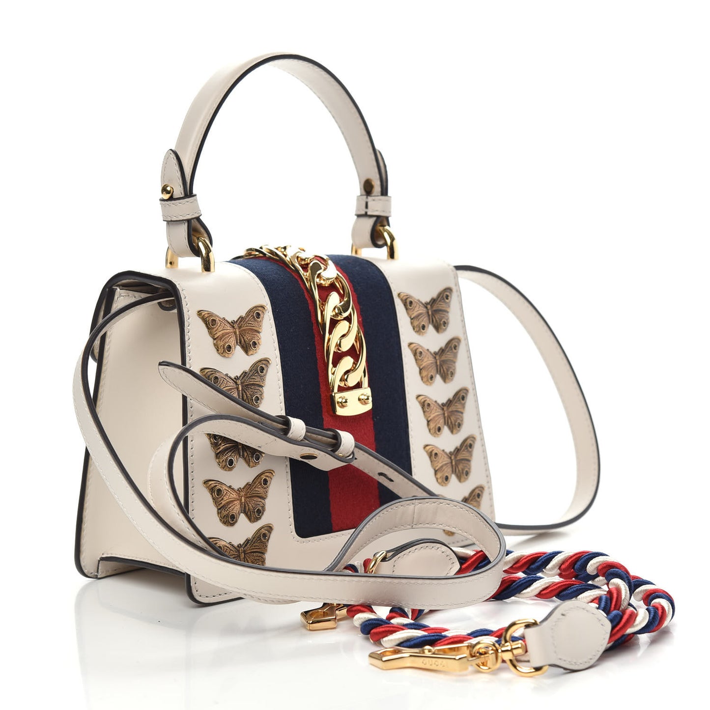 Calfskin Animal Studs Mini Sylvie Top Handle Bag White