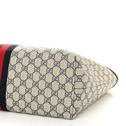 Gucci GG Supreme Monogram Textured Calfskin Web Medium Ophidia Shopping Tote Beige Blue 10 of 10