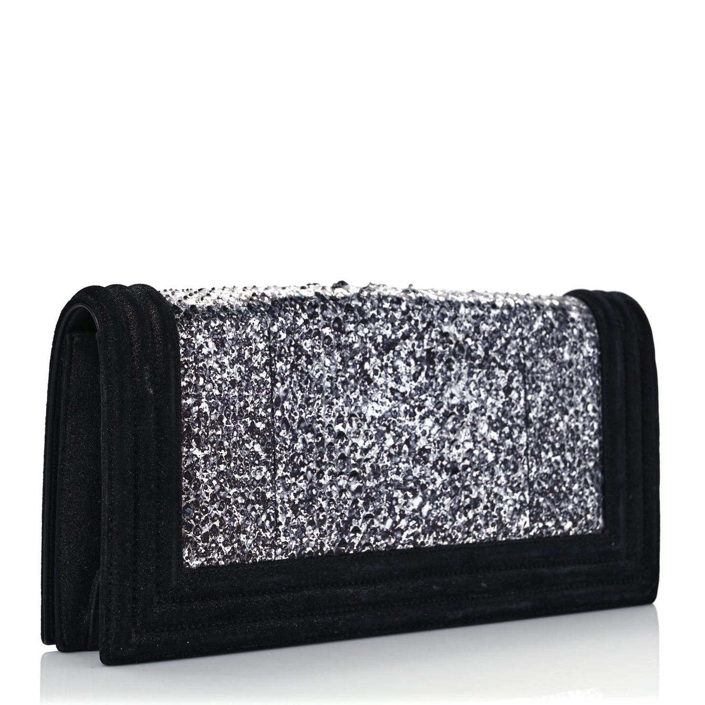 Iridescent Calfskin Python Crystal Boy Flap Clutch Black