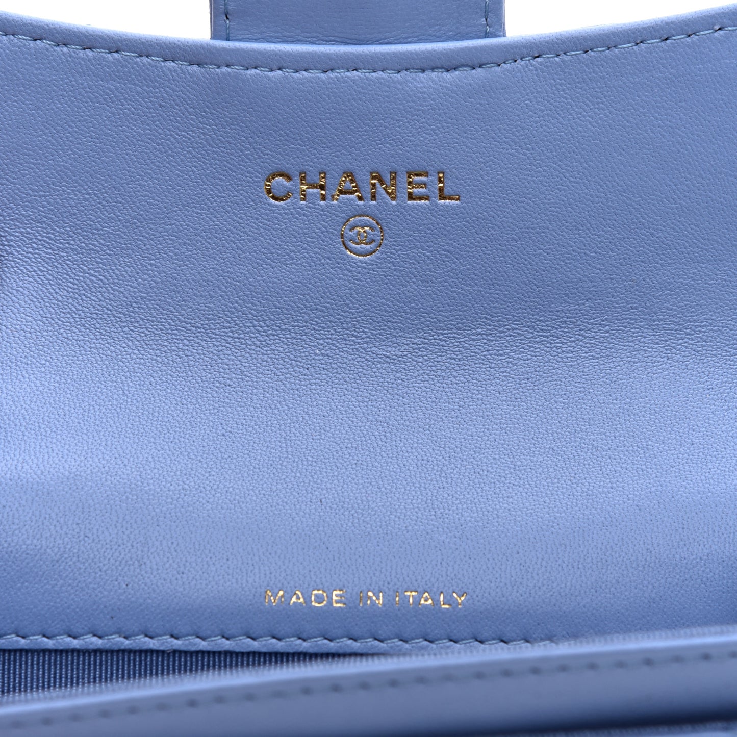 Lambskin Quilted Flap Card Holder Wallet Light Blue