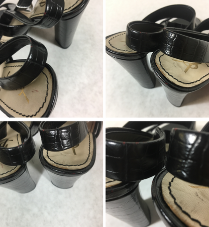Saint Laurent Calfskin Crocodile Embossed Sandals 39 Black 12 of 12