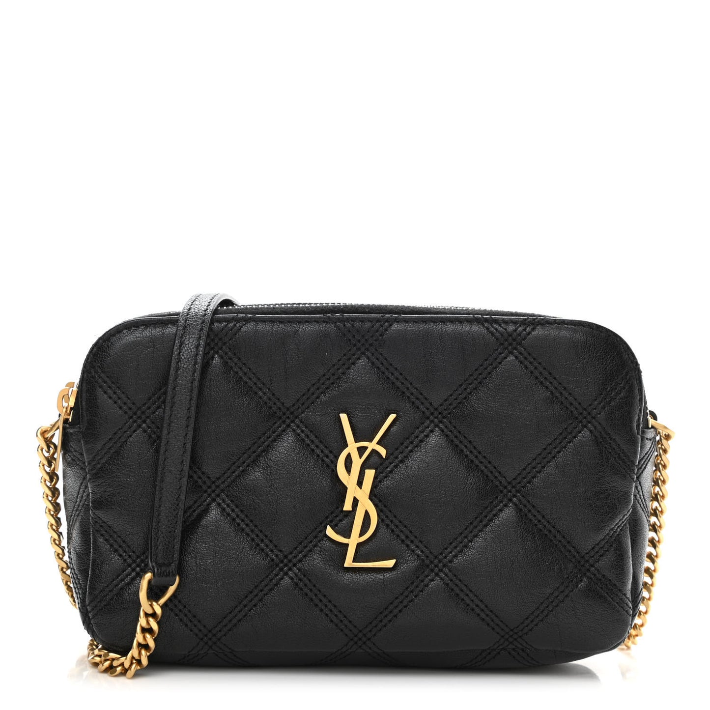 Grained Lambskin Quilted Mini Becky Double Zip Bag Black