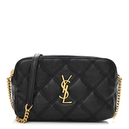 Saint Laurent Grained Lambskin Quilted Mini Becky Double Zip Bag Black 1 of 10