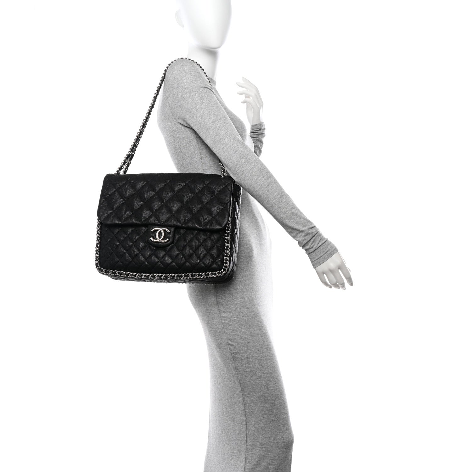 Chanel Washed Lambskin Quilted Maxi Chain Around Flap Black 2 of 11