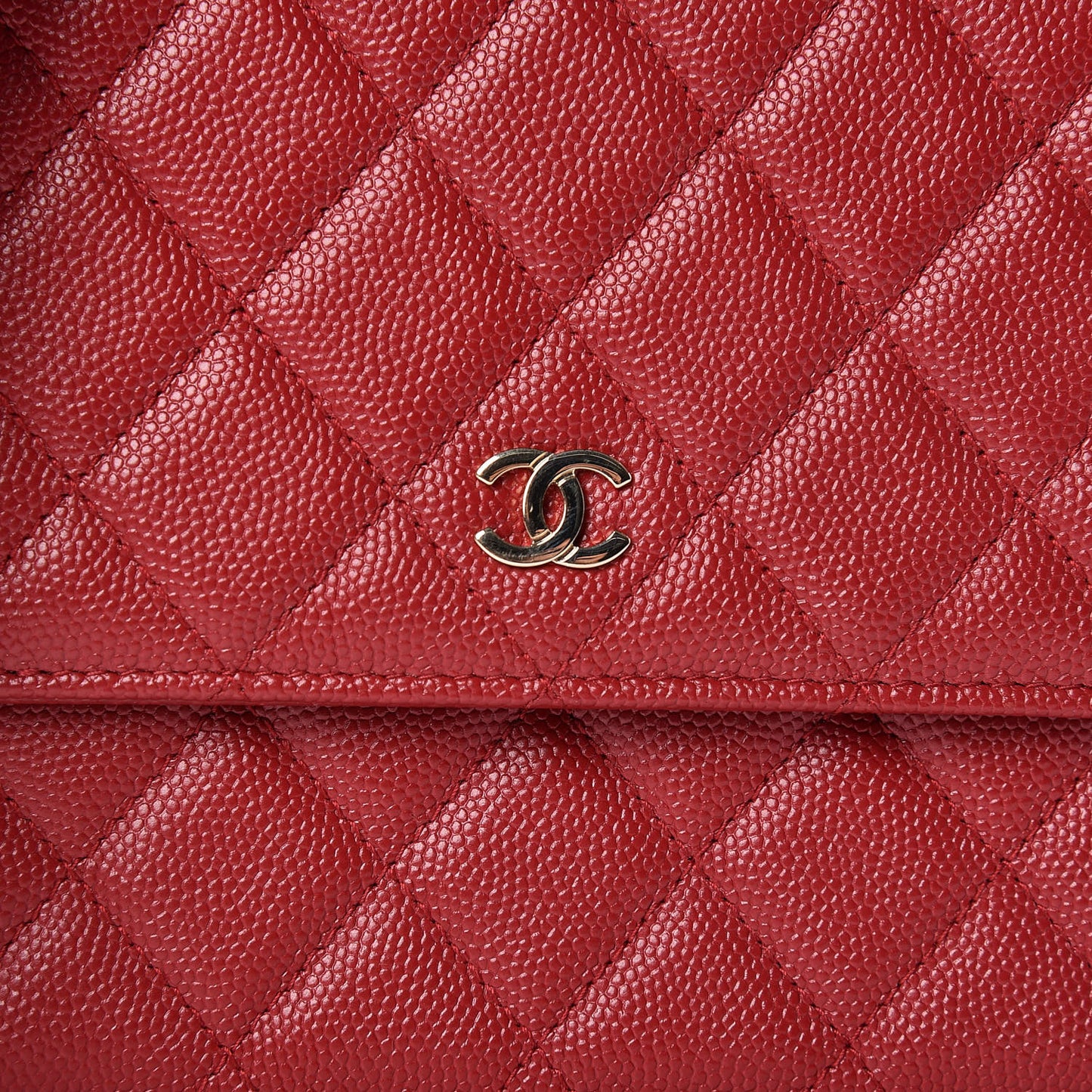 Caviar Quilted Square Wallet On Chain WOC Dark Red