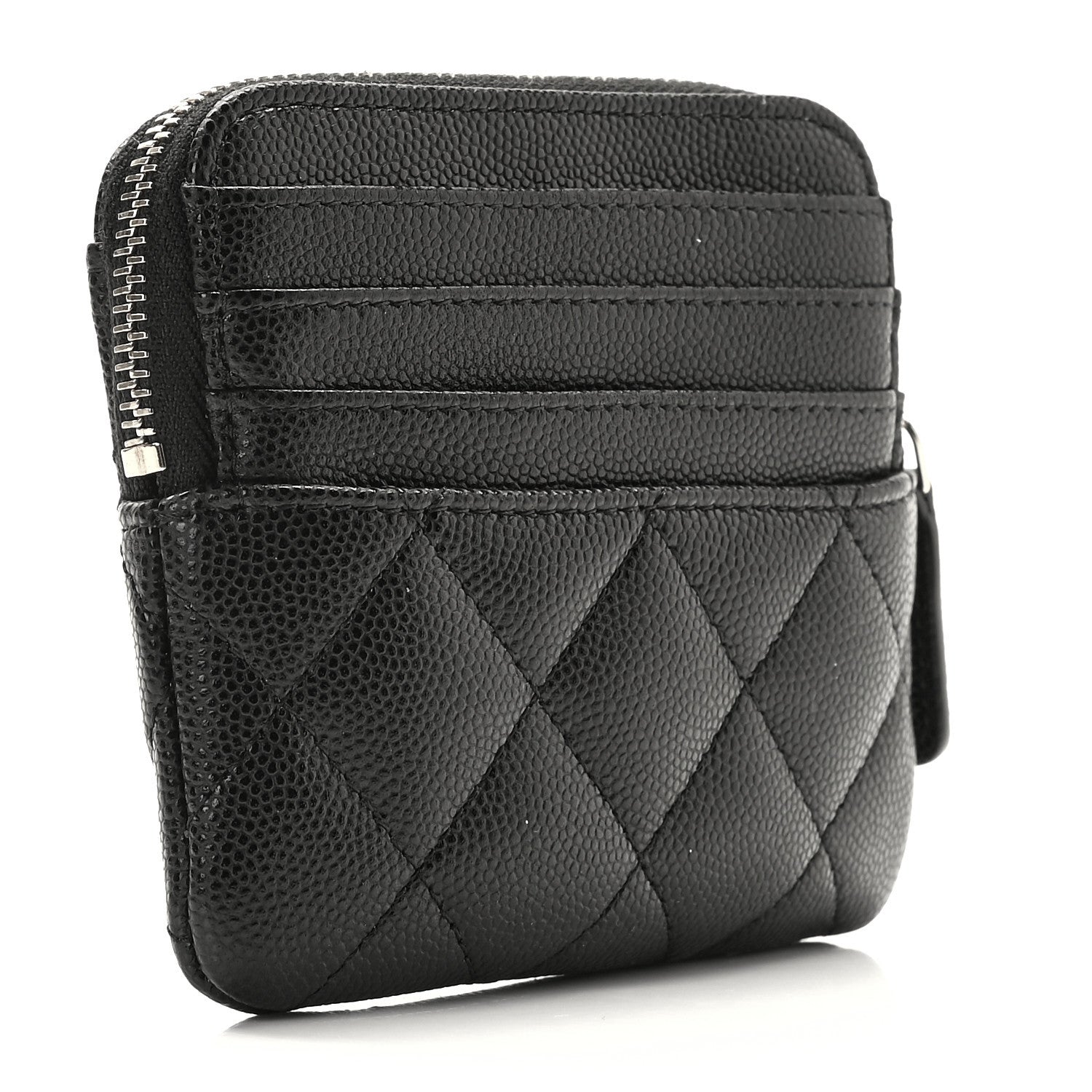 Chanel Caviar Quilted Zip Card Holder Wallet Black 3 of 9