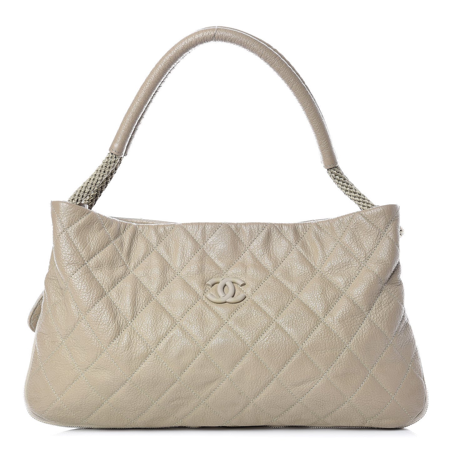 Calfskin Quilted Expandable Zip Shoulder Bag Beige