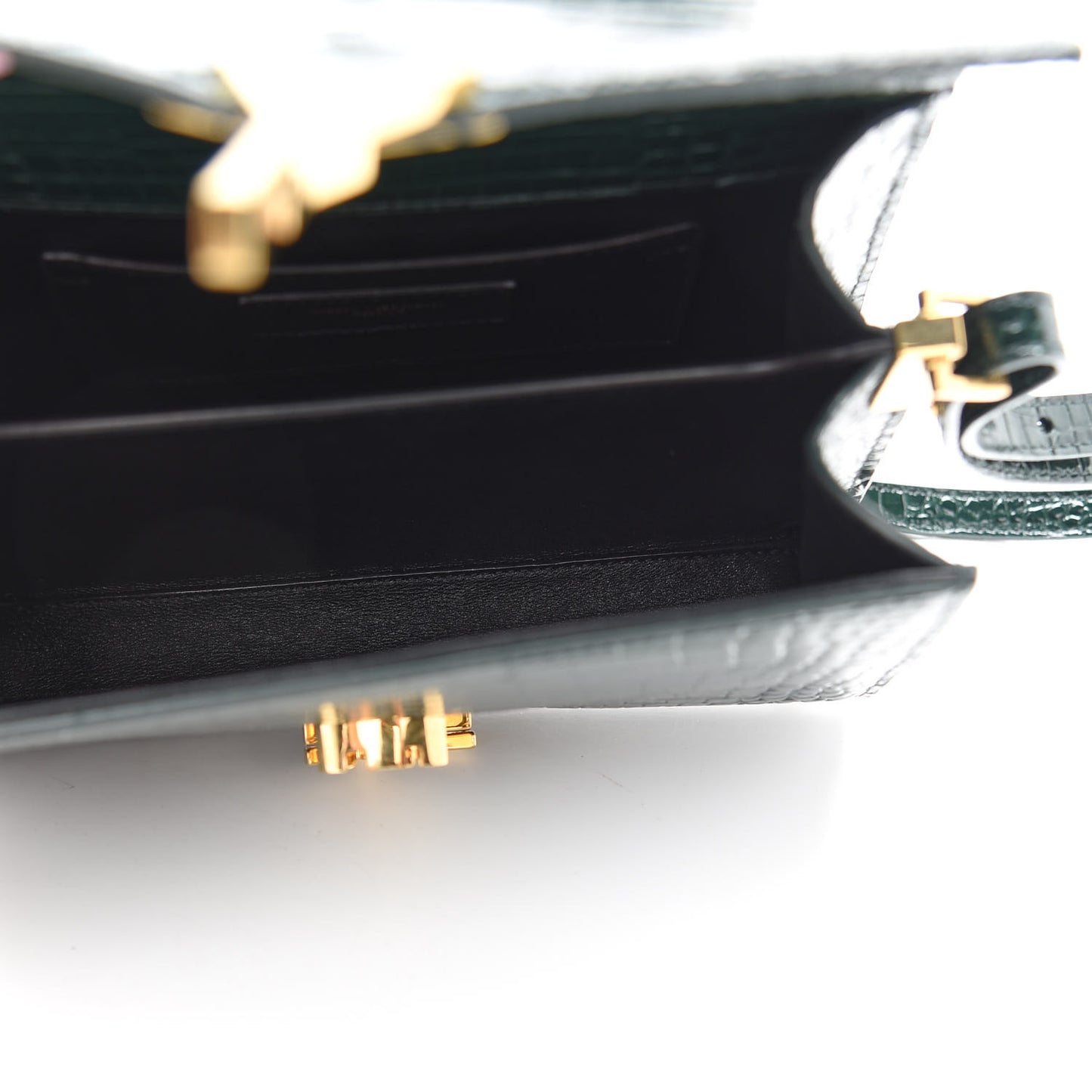 Calfskin Crocodile Embossed Mini Classic Monogram Cassandra Top Handle Green