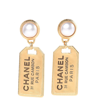 Chanel Pearl CC Tags Drop Earrings Gold 1 of 5