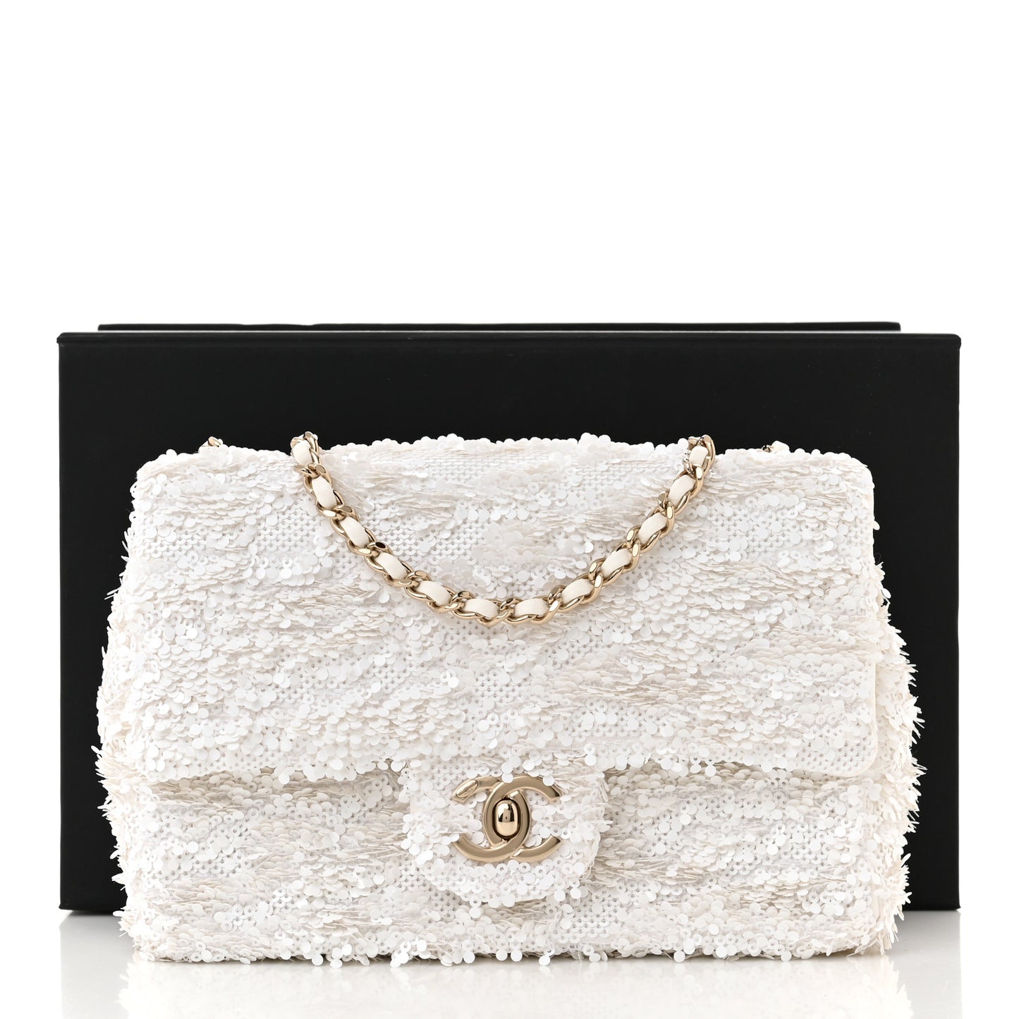 Sequin Mini Rectangular Flap White