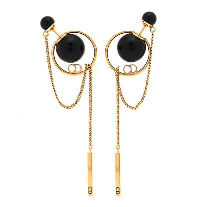 Christian Dior Pearl Tribales Dangle Chain Earrings Black Gold 1 of 4