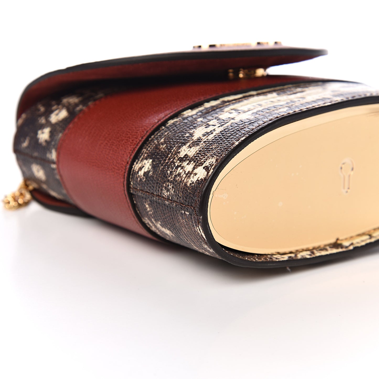 Calfskin Lizard Embossed Small Aby Lock Sepia Brown