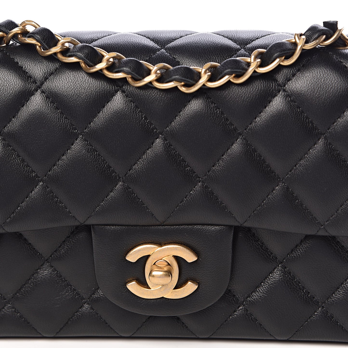 Lambskin Quilted Mini Rectangular Flap Black