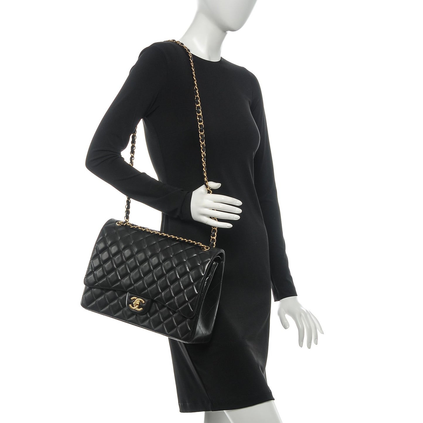 Lambskin Quilted Maxi Double Flap Black
