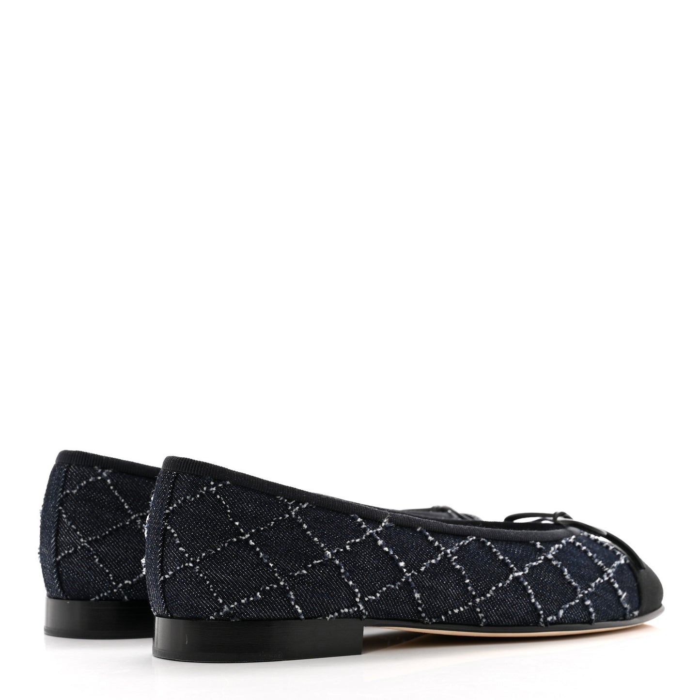 Denim Quilted Grosgrain Cap Toe Ballerina Flats 37 Dark Blue Black