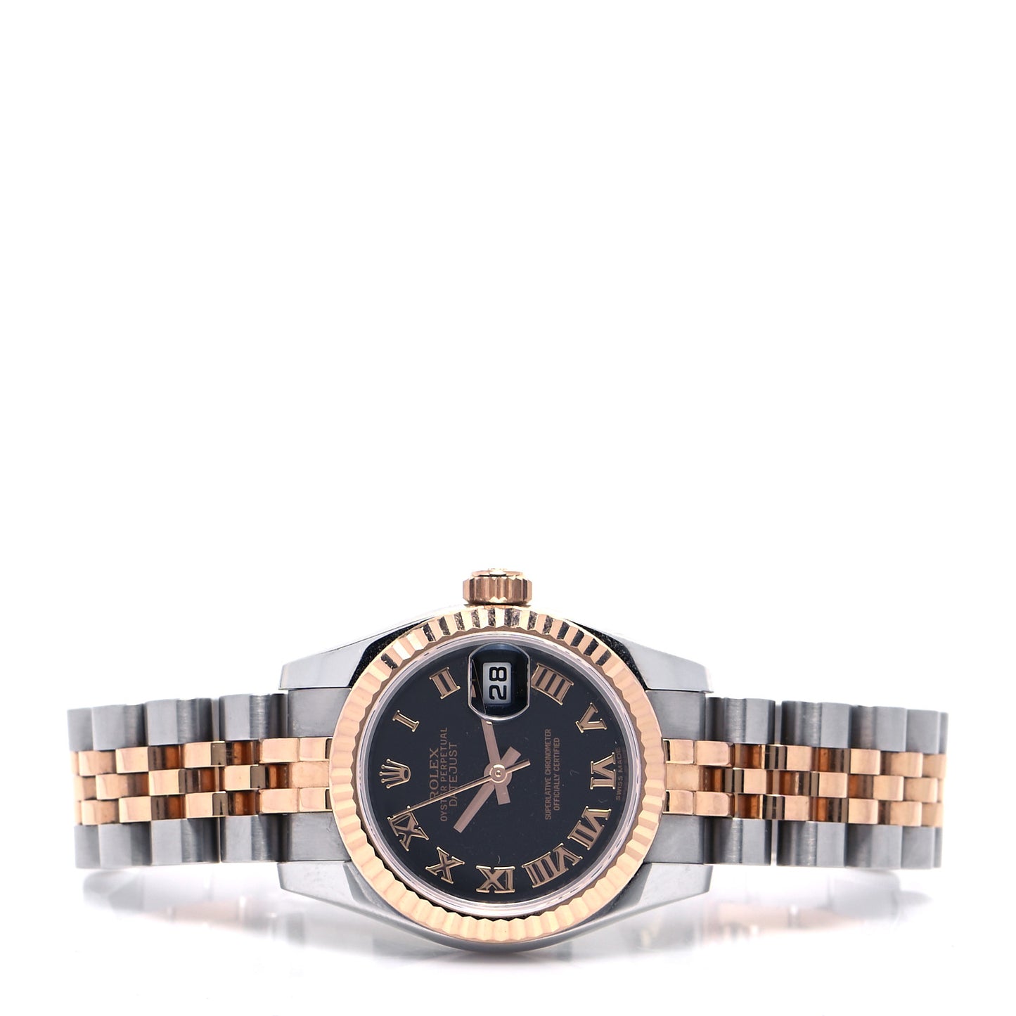 Stainless Steel 18K Everose Gold 26mm Oyster Perpetual Datejust Watch Black Roman 179171