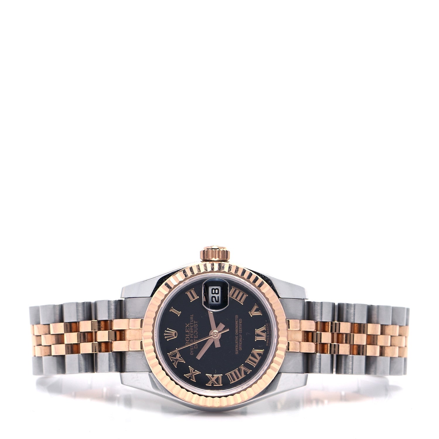 Rolex Stainless Steel 18K Everose Gold 26mm Oyster Perpetual Datejust Watch Black Roman 179171 2 of 4