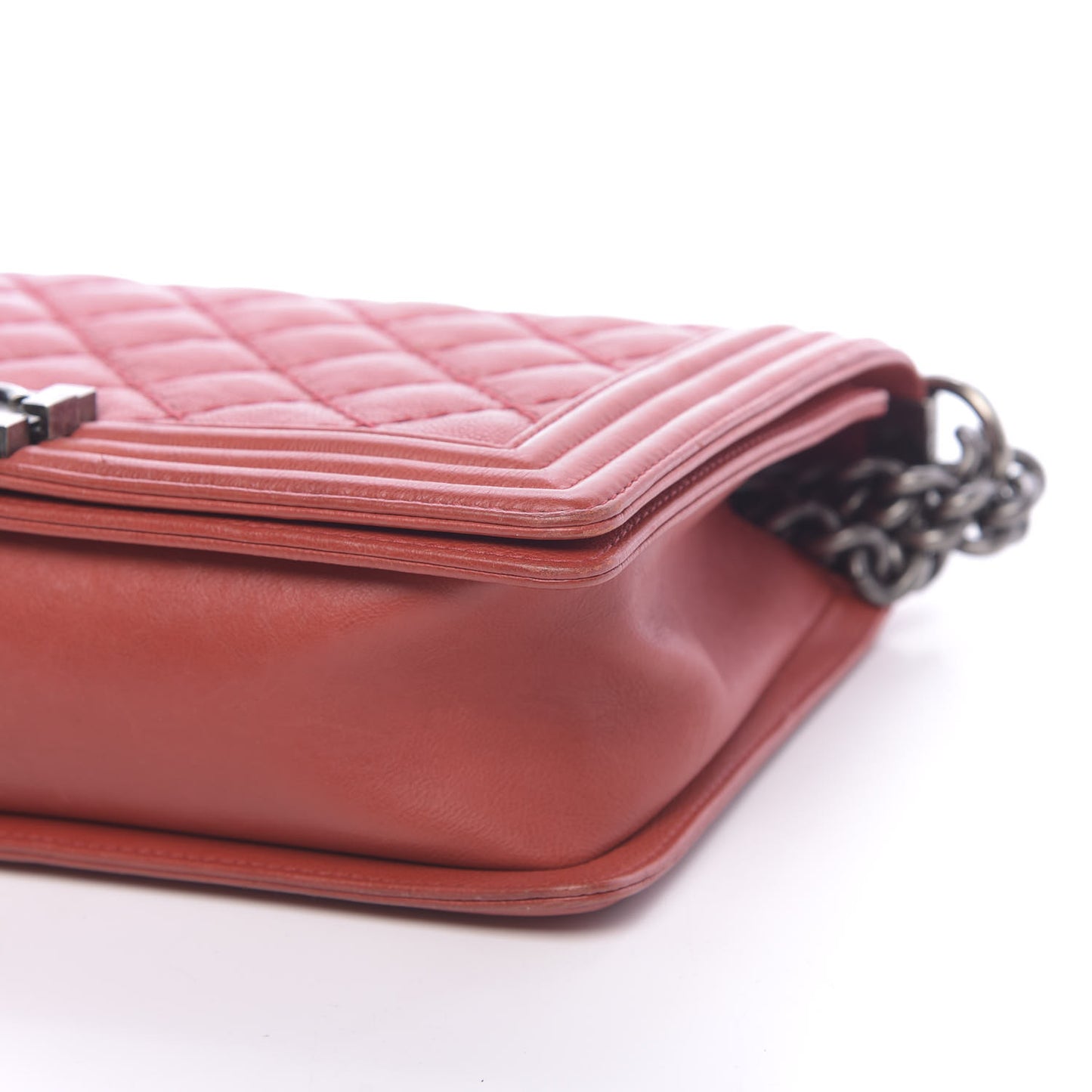 Calfskin Quilted Double Stitch New Medium Boy Flap Red