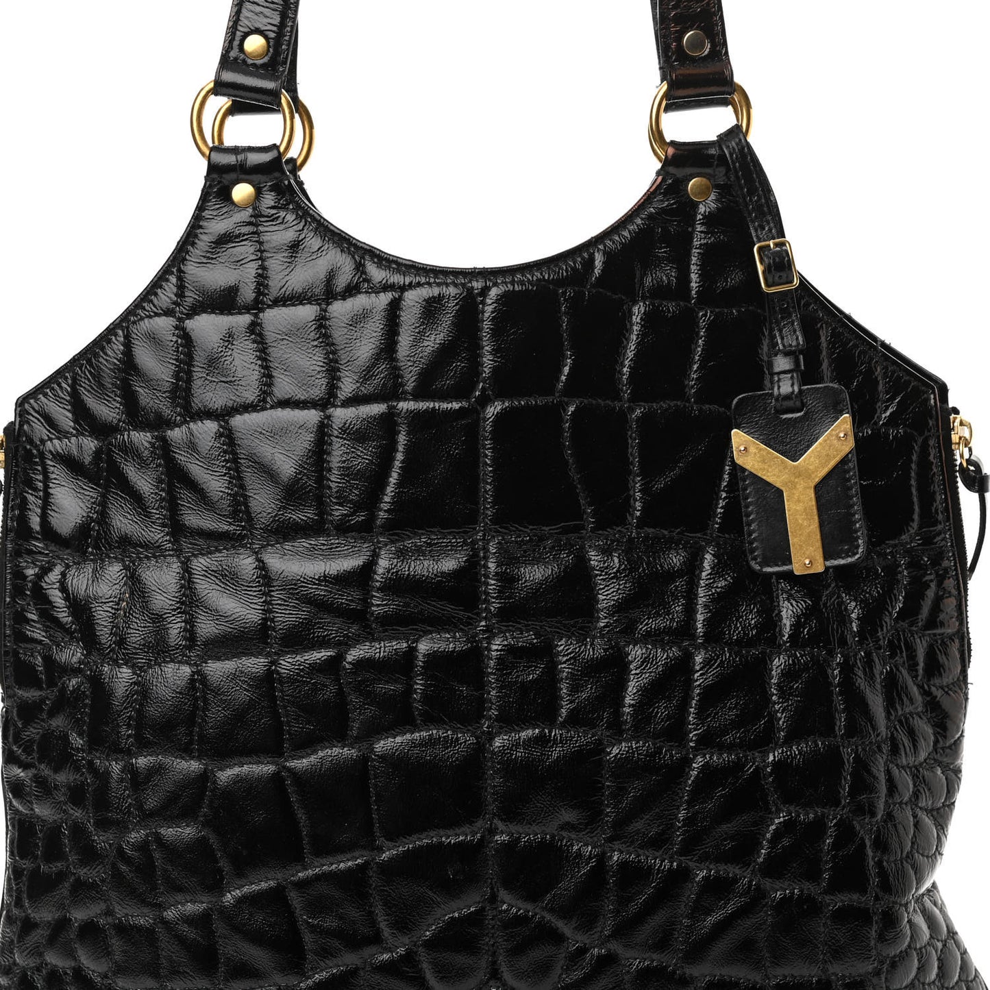 Patent Crocodile Embossed Tribute Tote Black