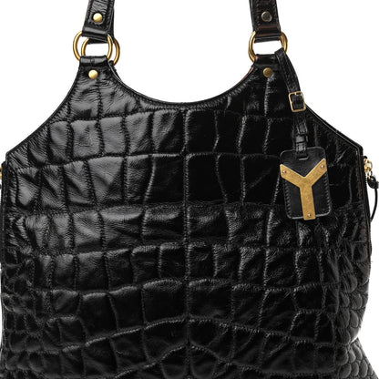 Saint Laurent Patent Crocodile Embossed Tribute Tote Black 8 of 15