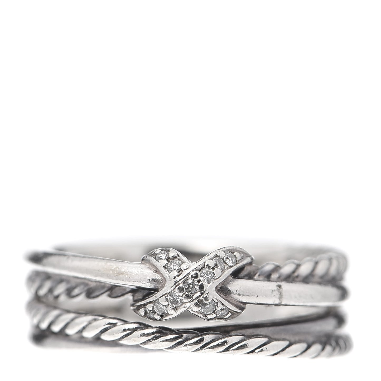 Sterling Silver Diamond X Crossover Ring 54 6.75