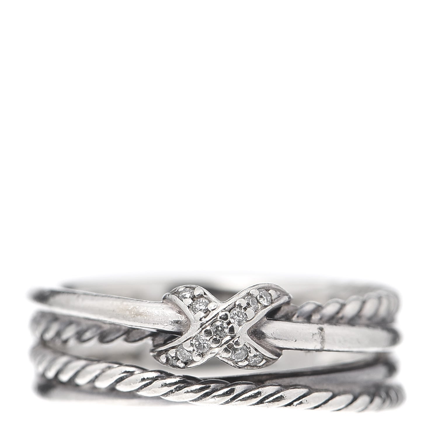 David Yurman Sterling Silver Diamond X Crossover Ring 54 6.75 1 of 4