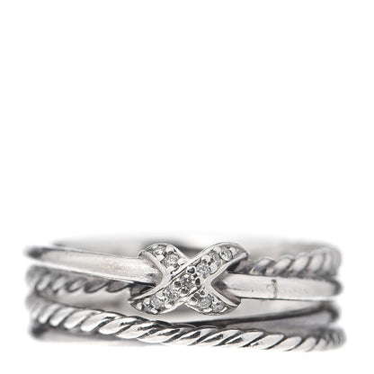 David Yurman Sterling Silver Diamond X Crossover Ring 54 6.75 1 of 4