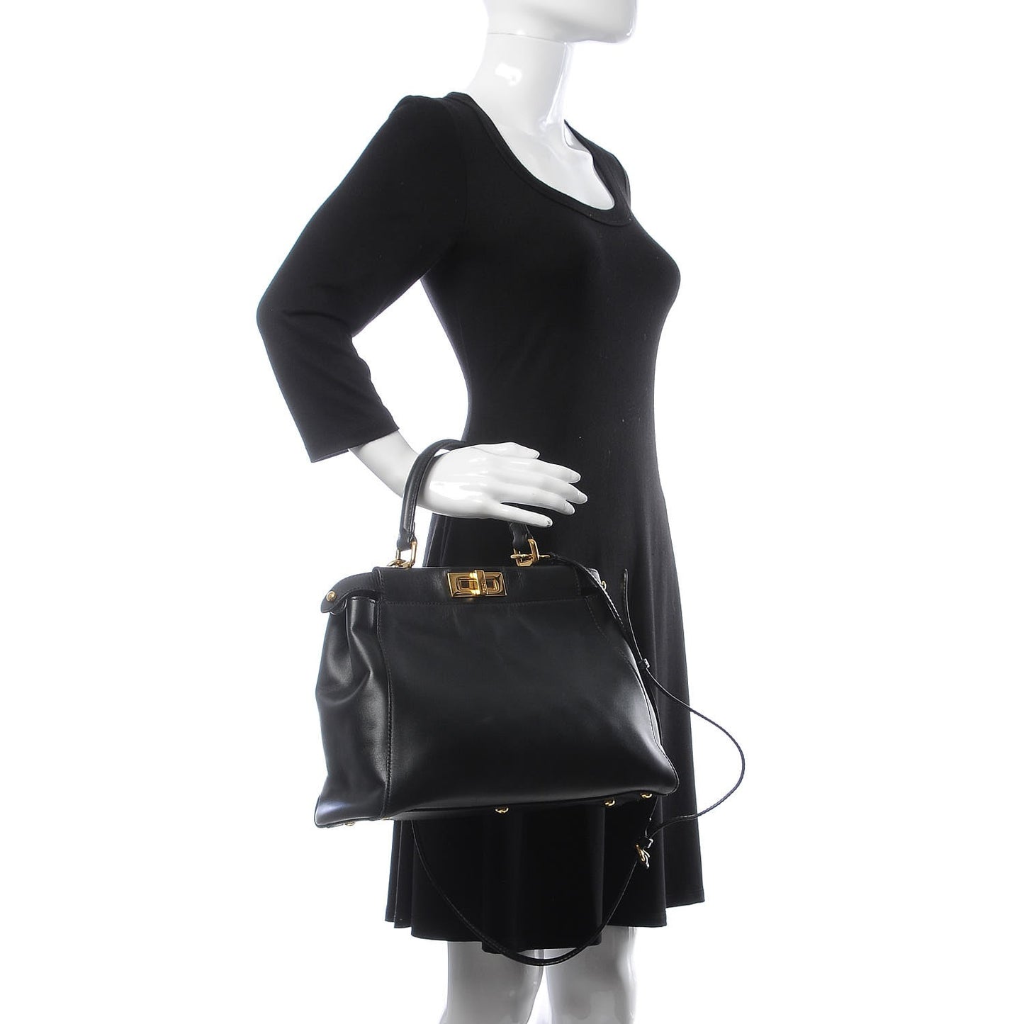 Vitello Morgan Shiny Nappa Medium Peekaboo Iconic Satchel Black