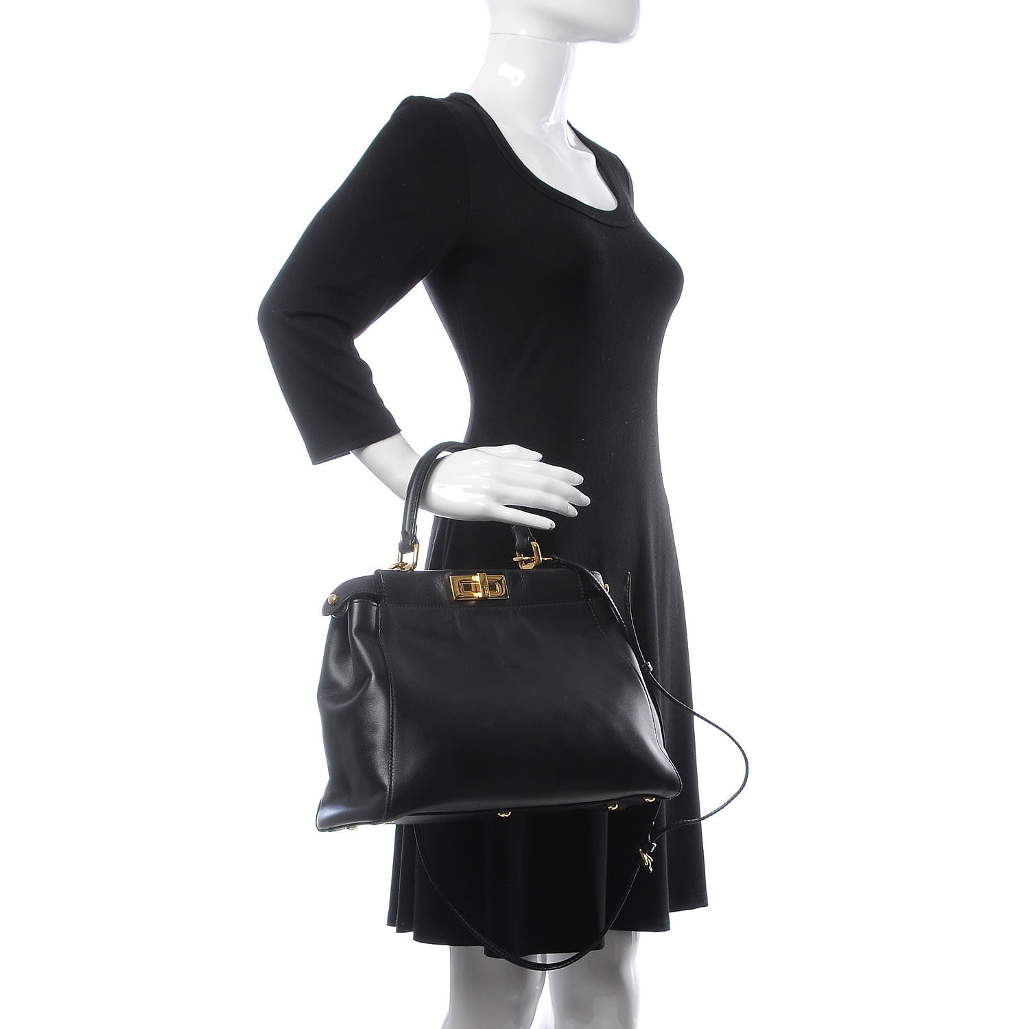 Fendi Vitello Morgan Shiny Nappa Medium Peekaboo Iconic Satchel Black 3 of 16