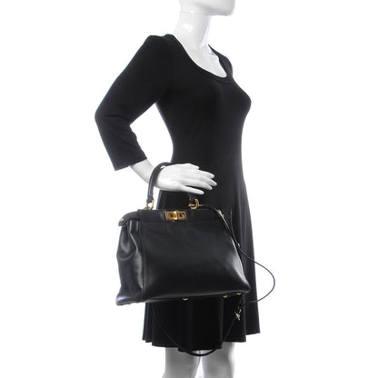 Fendi Vitello Morgan Shiny Nappa Medium Peekaboo Iconic Satchel Black 3 of 16