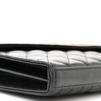 Saint Laurent Grain De Poudre Mixed Matelasse Triquilt Monogram Chain Wallet Black 9 of 10