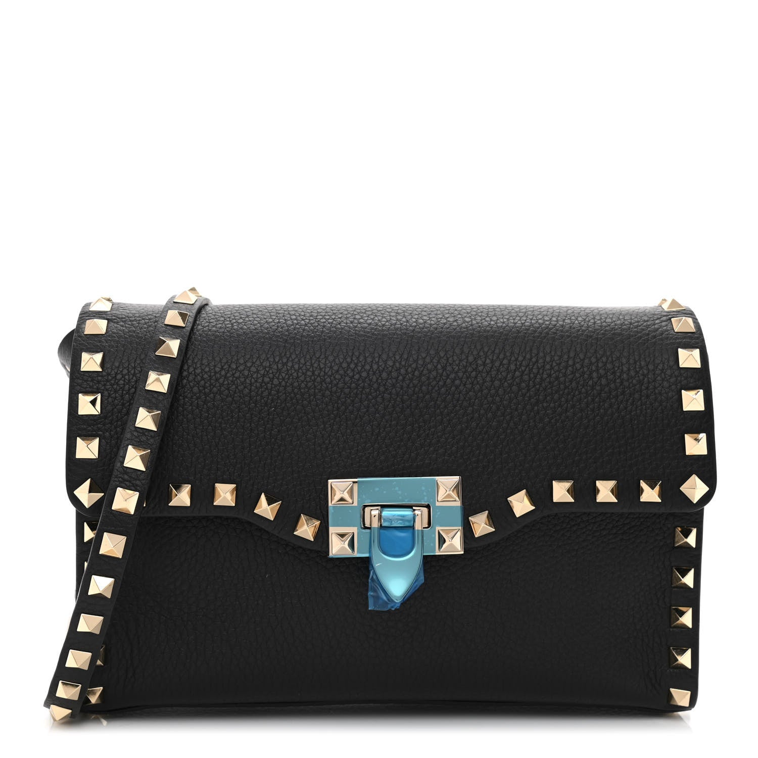 Valentino Garavani Pebbled Calfskin Medium Rockstud Flip Lock Crossbody Bag Black 1 of 8