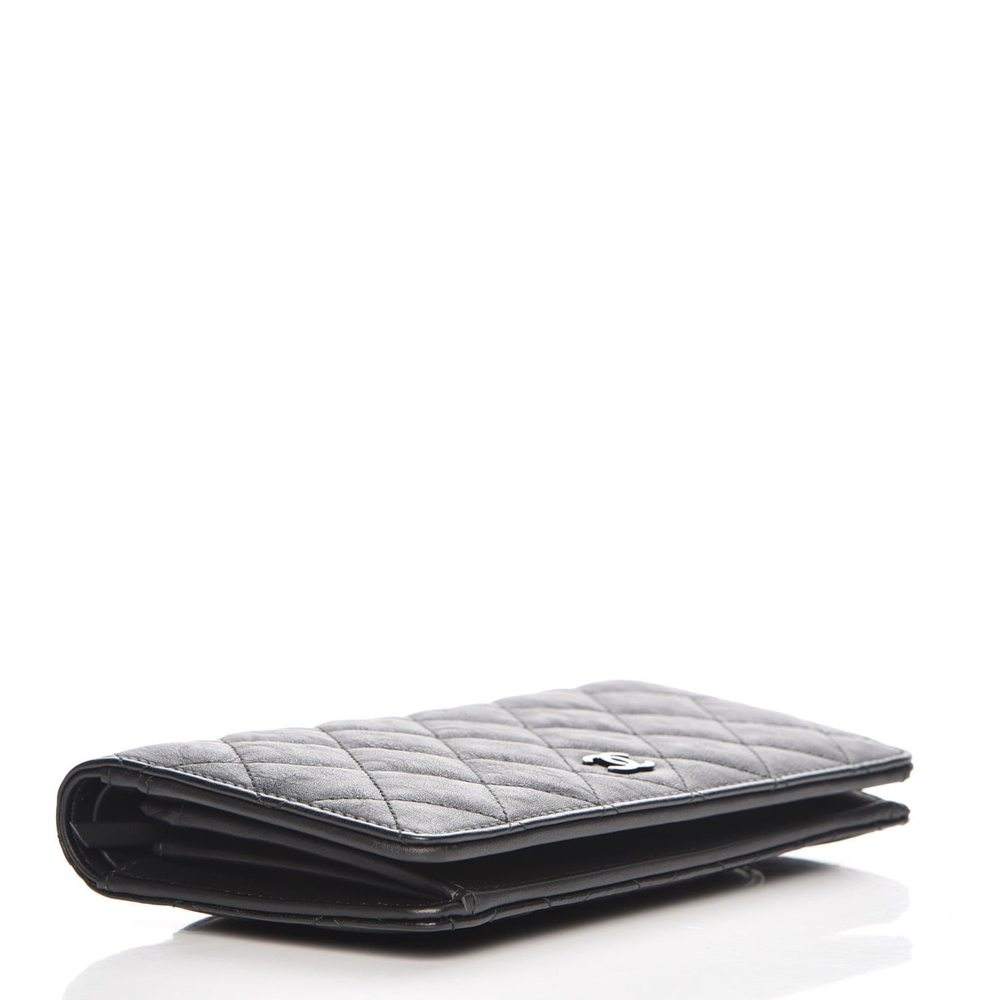 Crumpled Calfskin Quilted Yen Wallet So Black