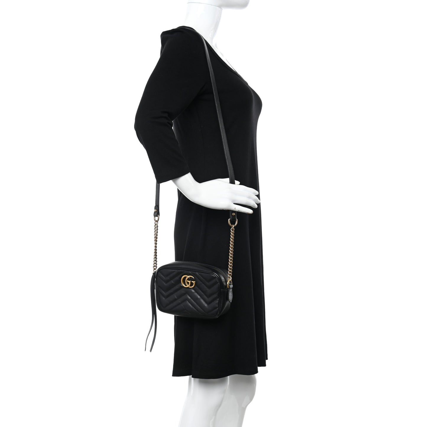 Calfskin Matelasse Mini GG Marmont Chain Shoulder Bag Black