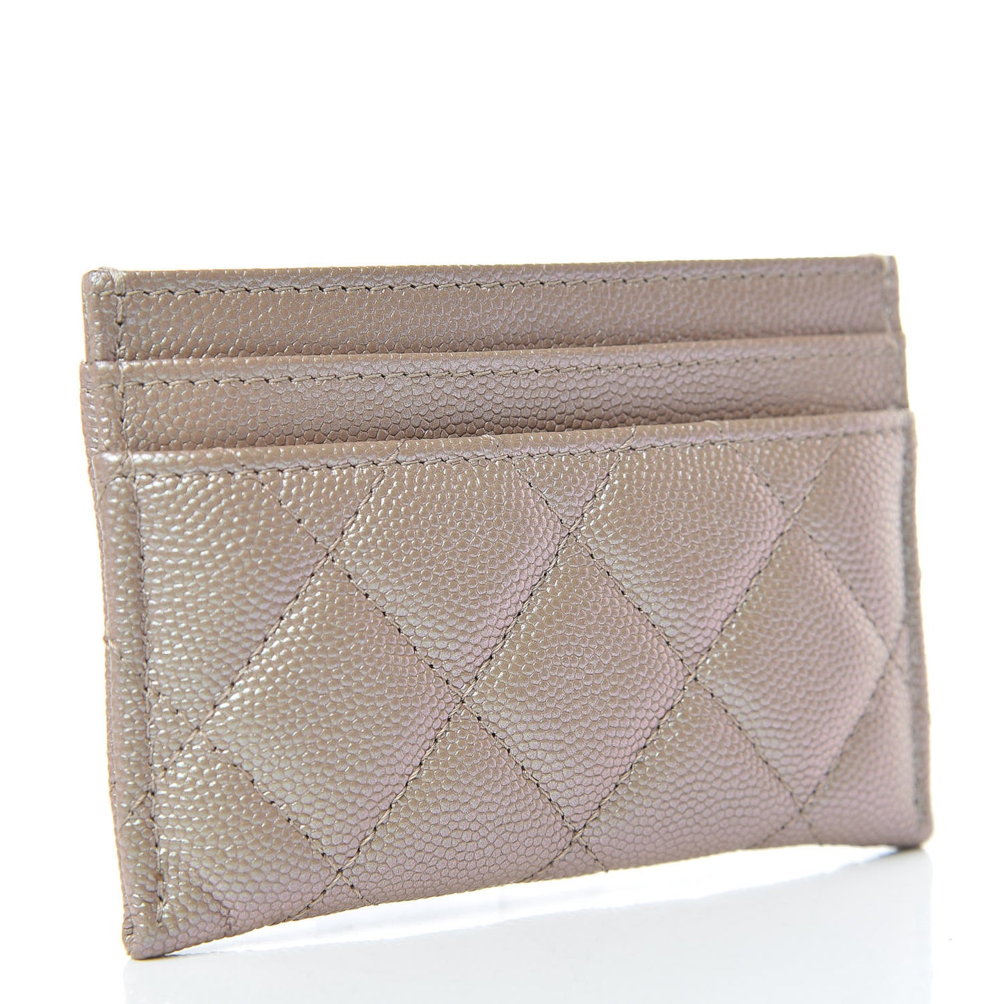 Iridescent Caviar Quilted Card Holder Beige