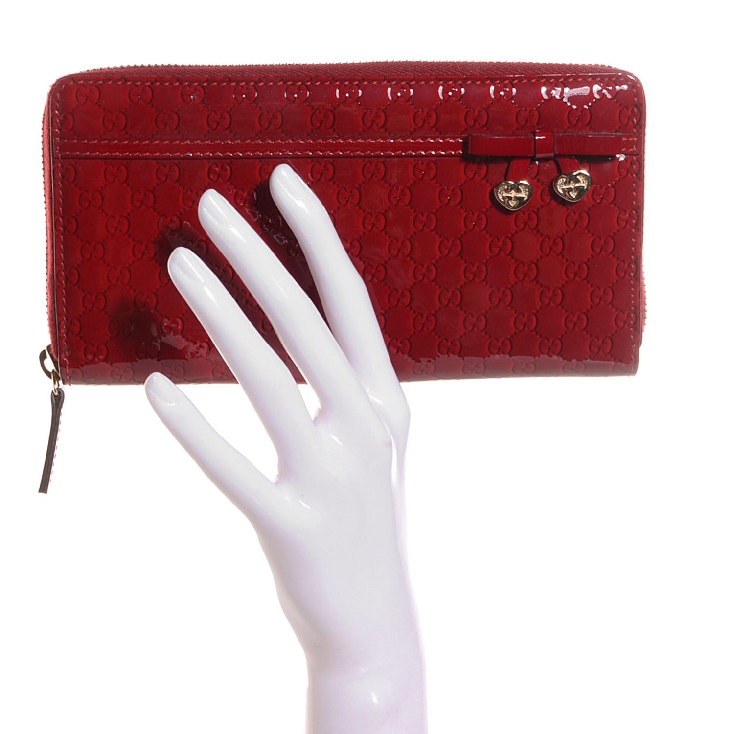 Gucci Patent Microguccissima Bow Heart Zip Around Wallet Red 2 of 7