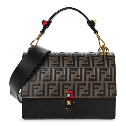 Fendi Vitello Liberty Bi-Color FF 1974 Embossed Kan I Shoulder Bag Black Maya 1 of 9