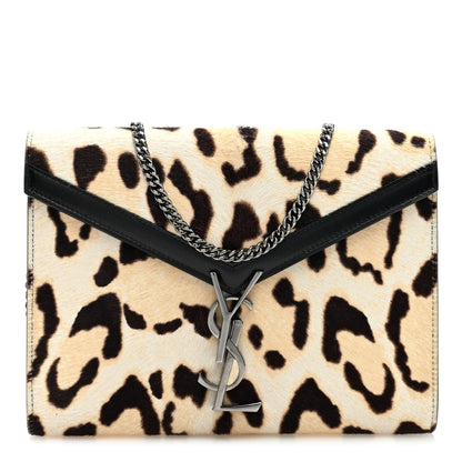 Saint Laurent Calf Hair Leopard Print Monogram Cassandra Chain Wallet White Multicolor 1 of 8