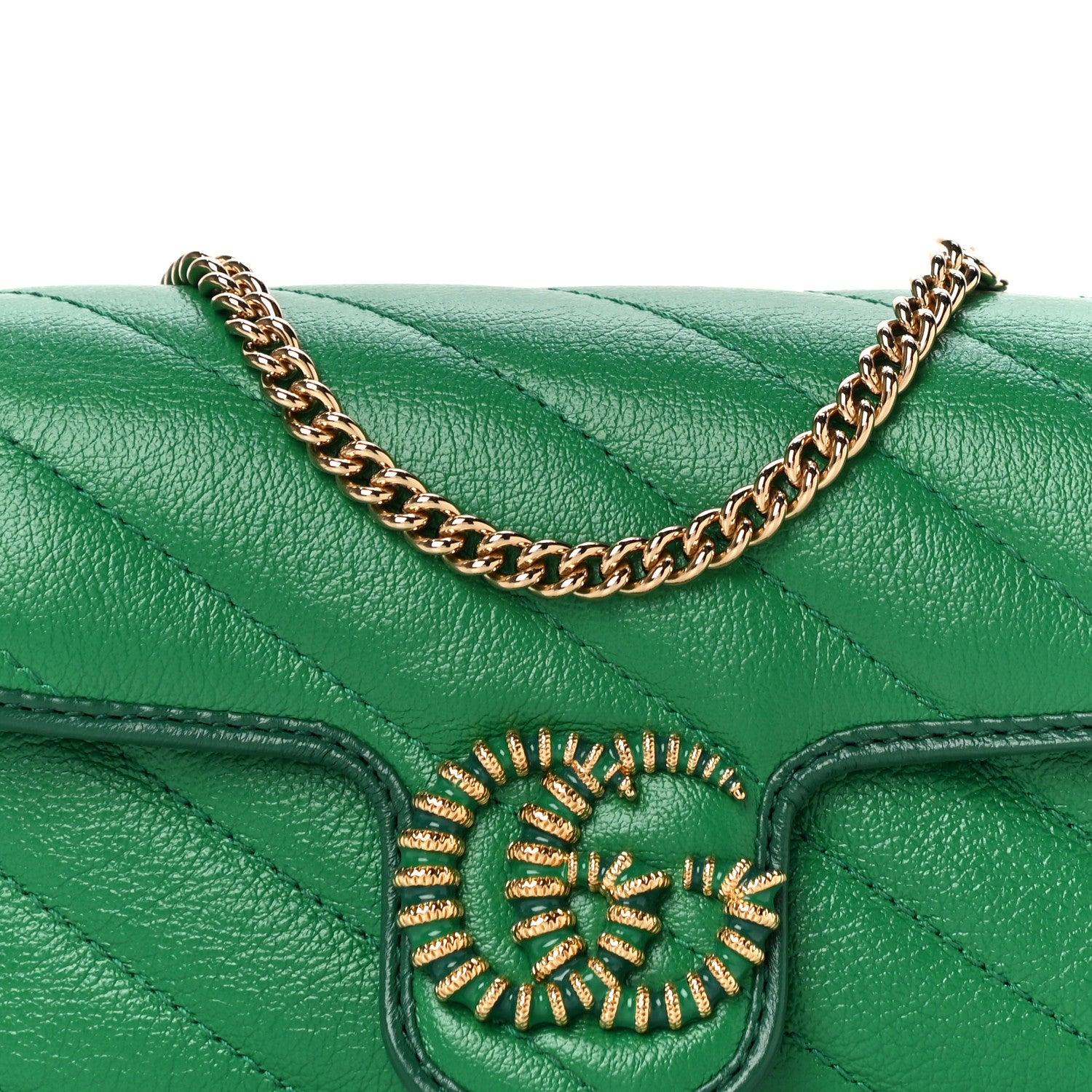 Gucci Azalea Calfskin Enamel Matelasse Diagonal Super Mini Torchon GG Marmont Shoulder Bag New Shamarock Emerald 8 of 11