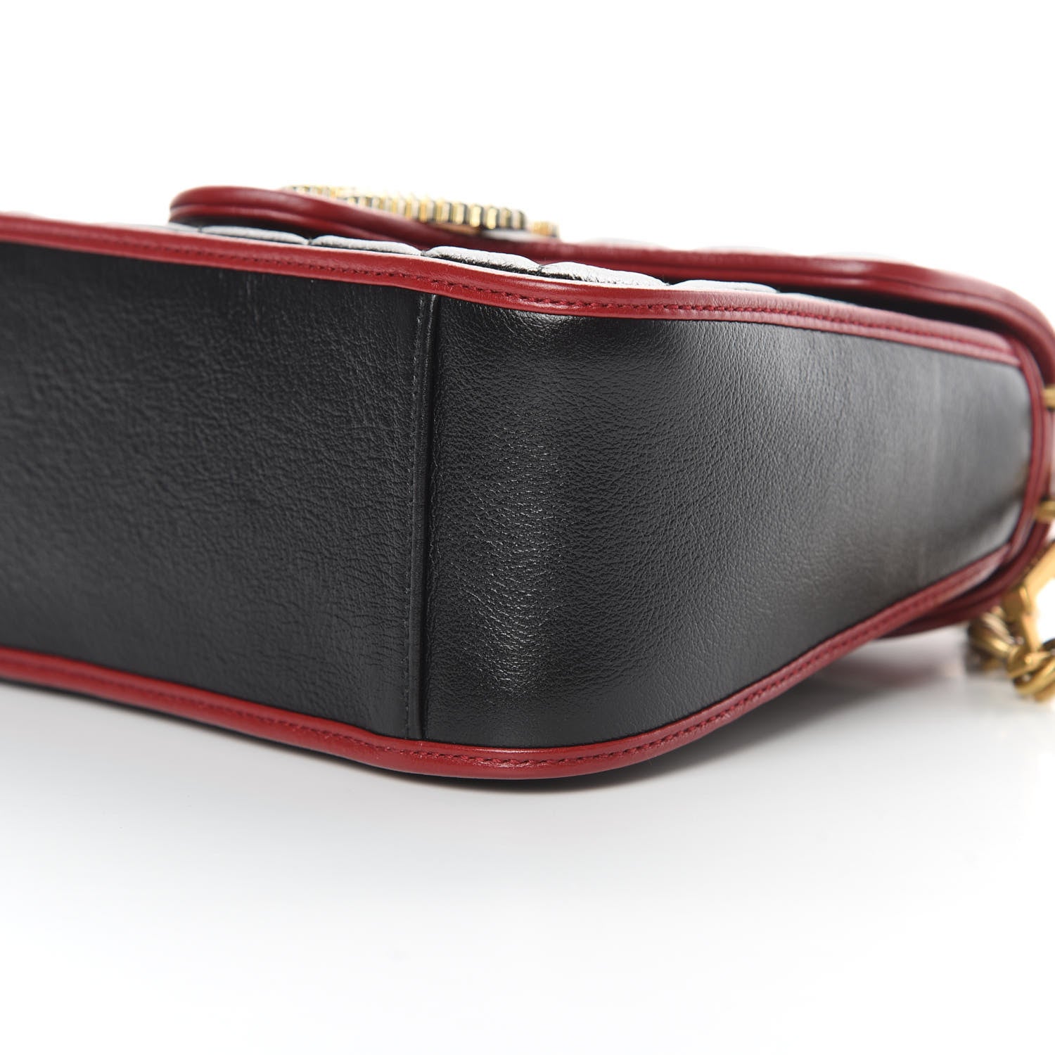 Gucci Vintage Effect Calfskin Matelasse Diagonal Mini Torchon GG Marmont Top Handle Shoulder Bag Black Romantic Cherry 10 of 10