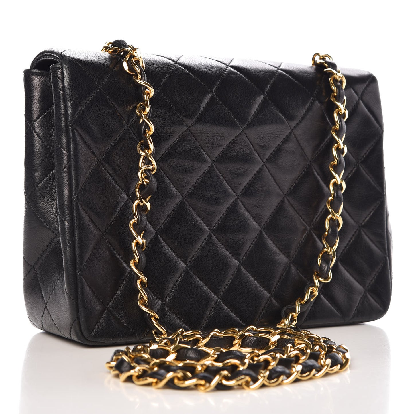 Lambskin Quilted Mini Square Flap Bag Black