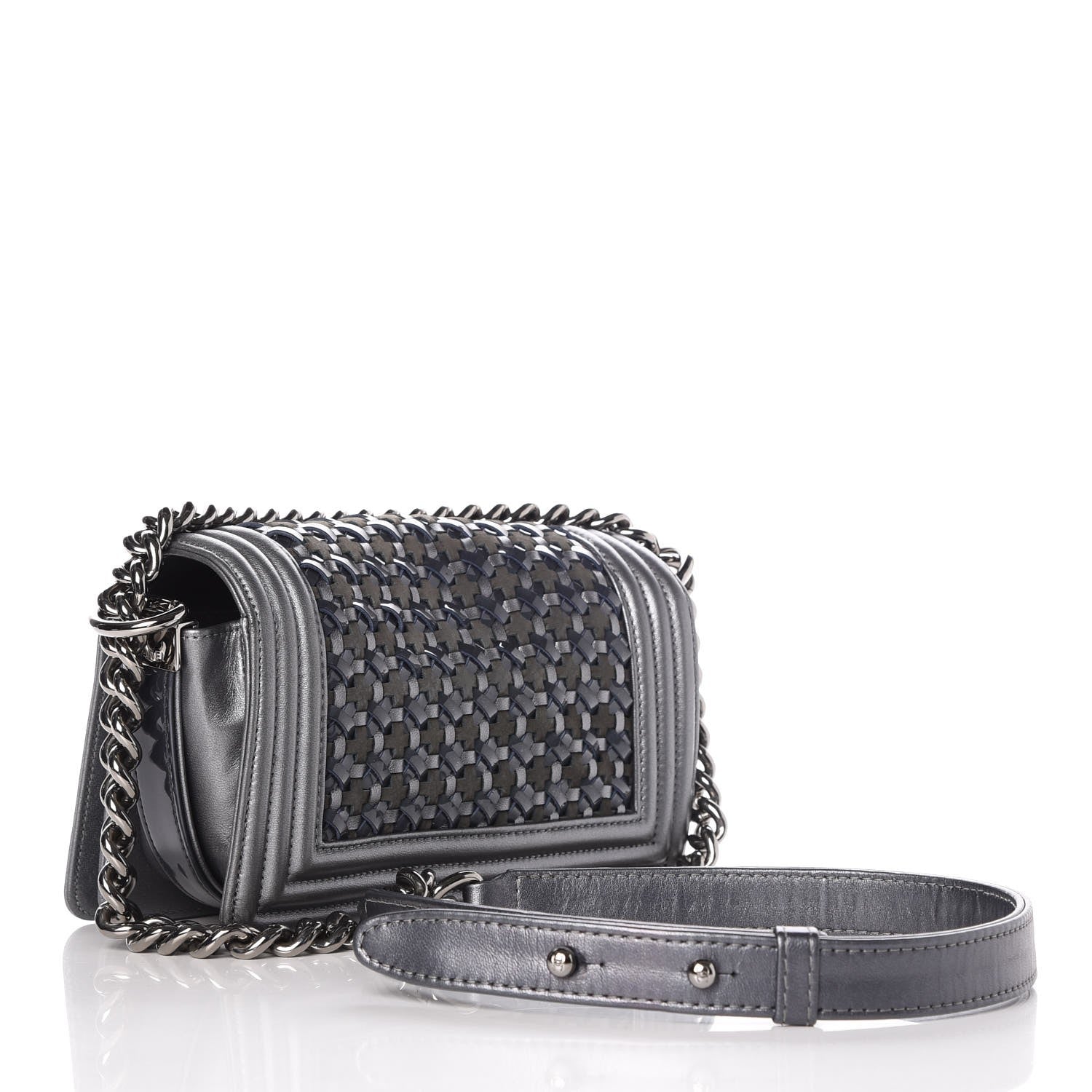 Chanel Metallic Calfskin Patent Braided Small Boy Flap Grey 3 of 7
