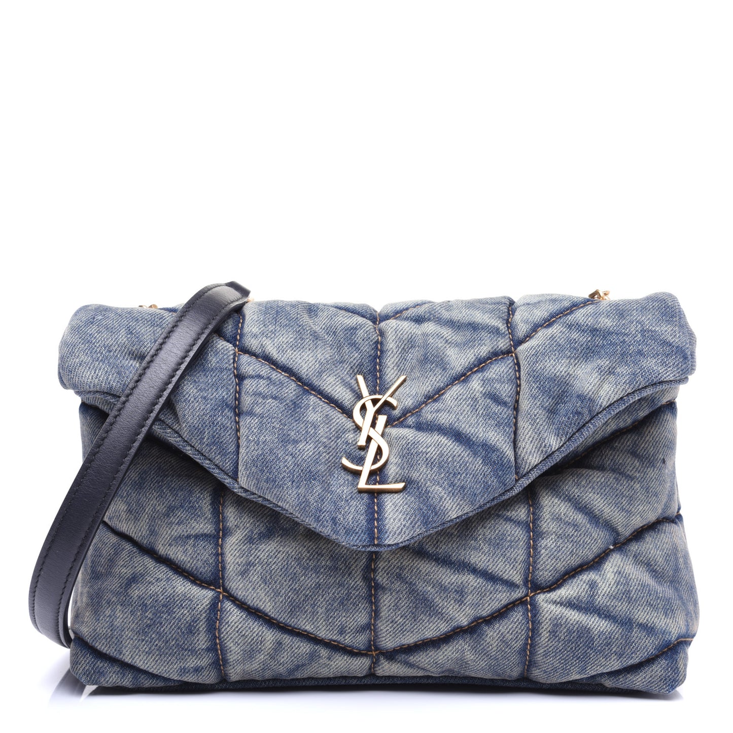 Denim Quilted Toy Loulou Puffer Monogram Chain Satchel Rodeo Blue