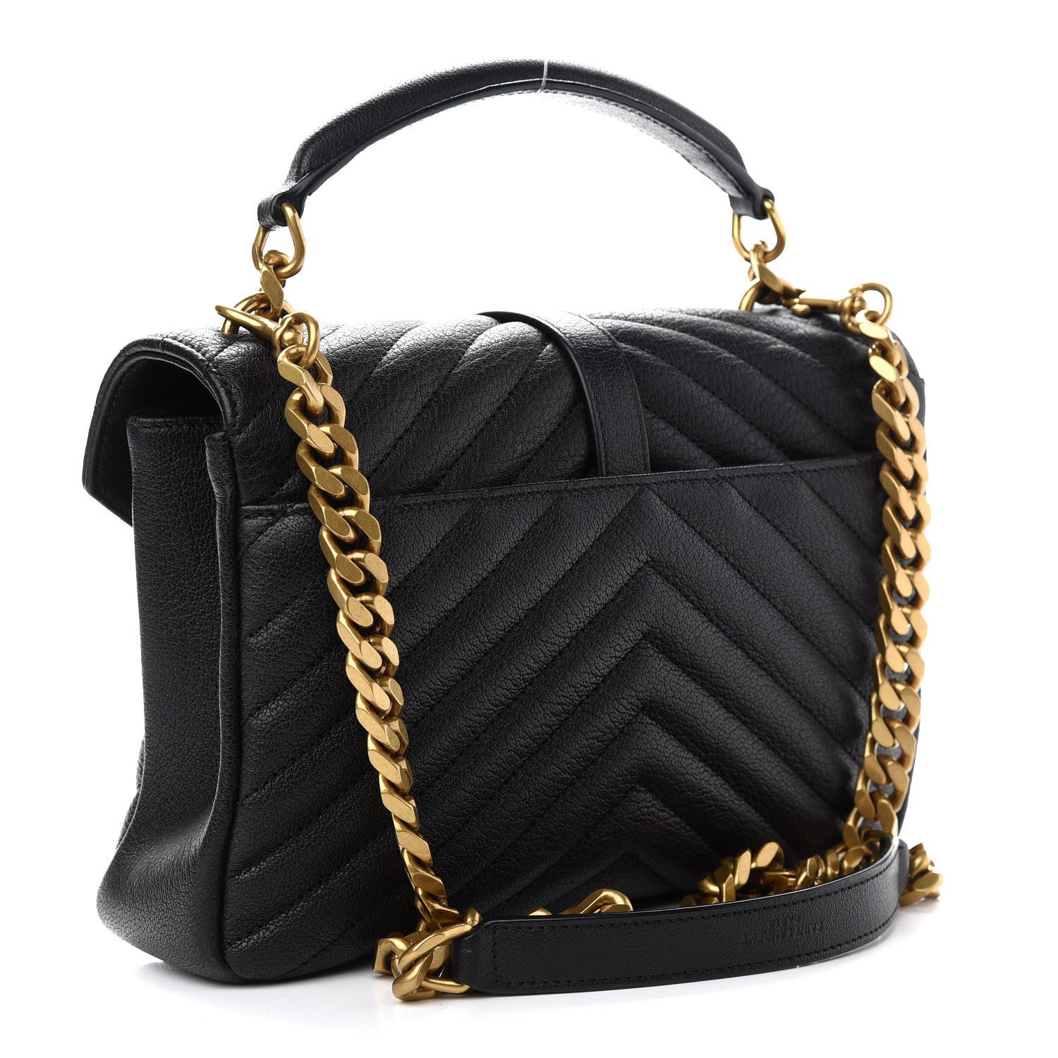 Saint Laurent Sheepskin Matelasse Chevron Monogram Medium College Bag Black 3 of 9