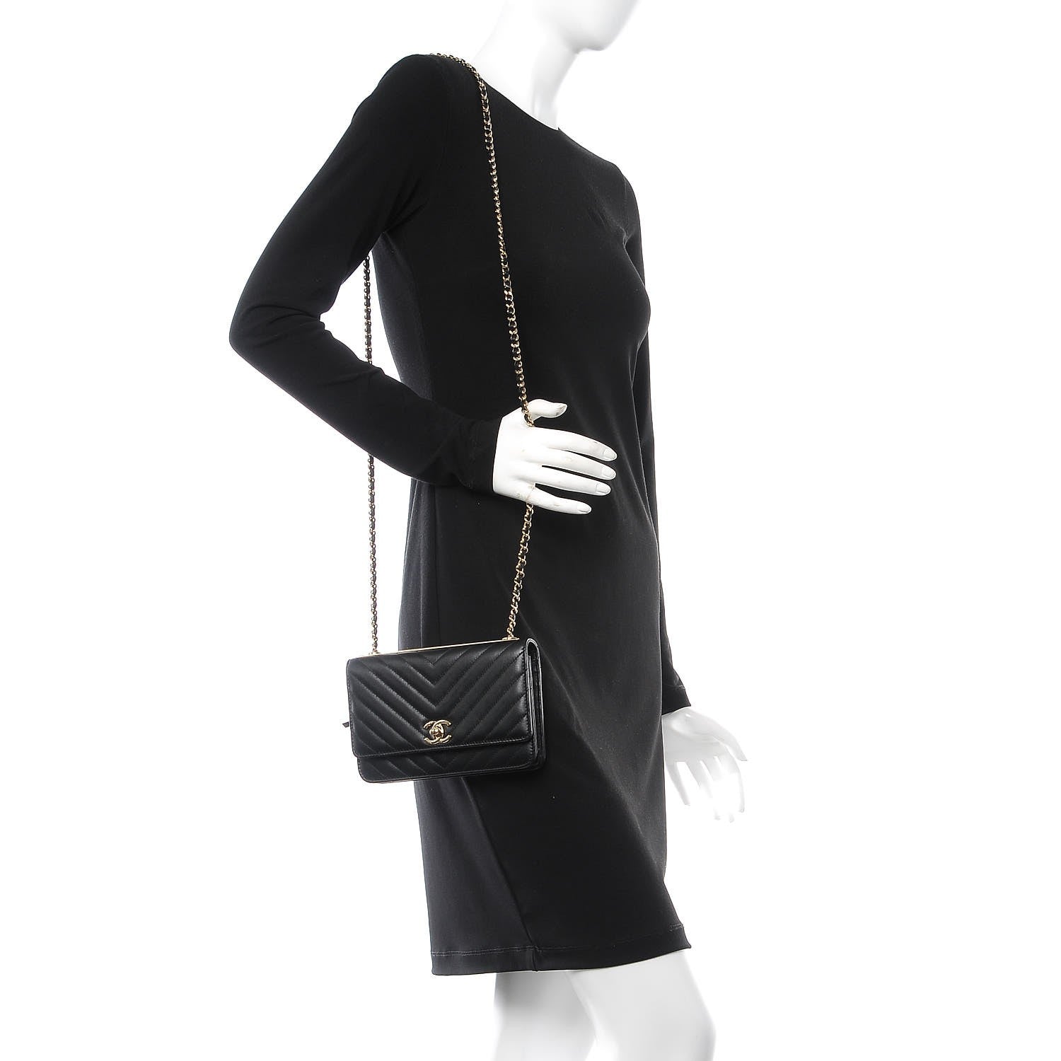 Chanel Lambskin Chevron Quilted Trendy CC Wallet On Chain WOC Black 2 of 9