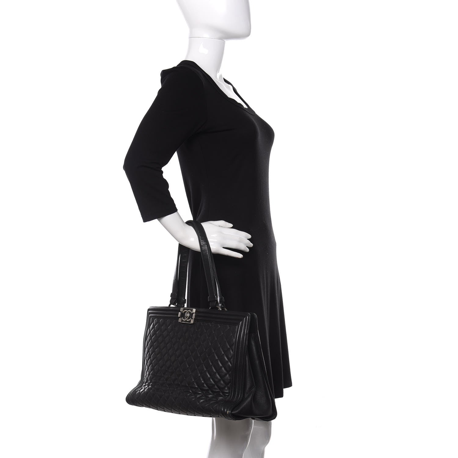 Chanel Lambskin Quilted Boy Shopping Tote Black 2 of 22
