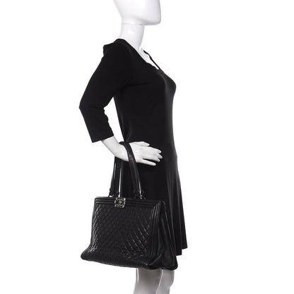 Chanel Lambskin Quilted Boy Shopping Tote Black 2 of 22