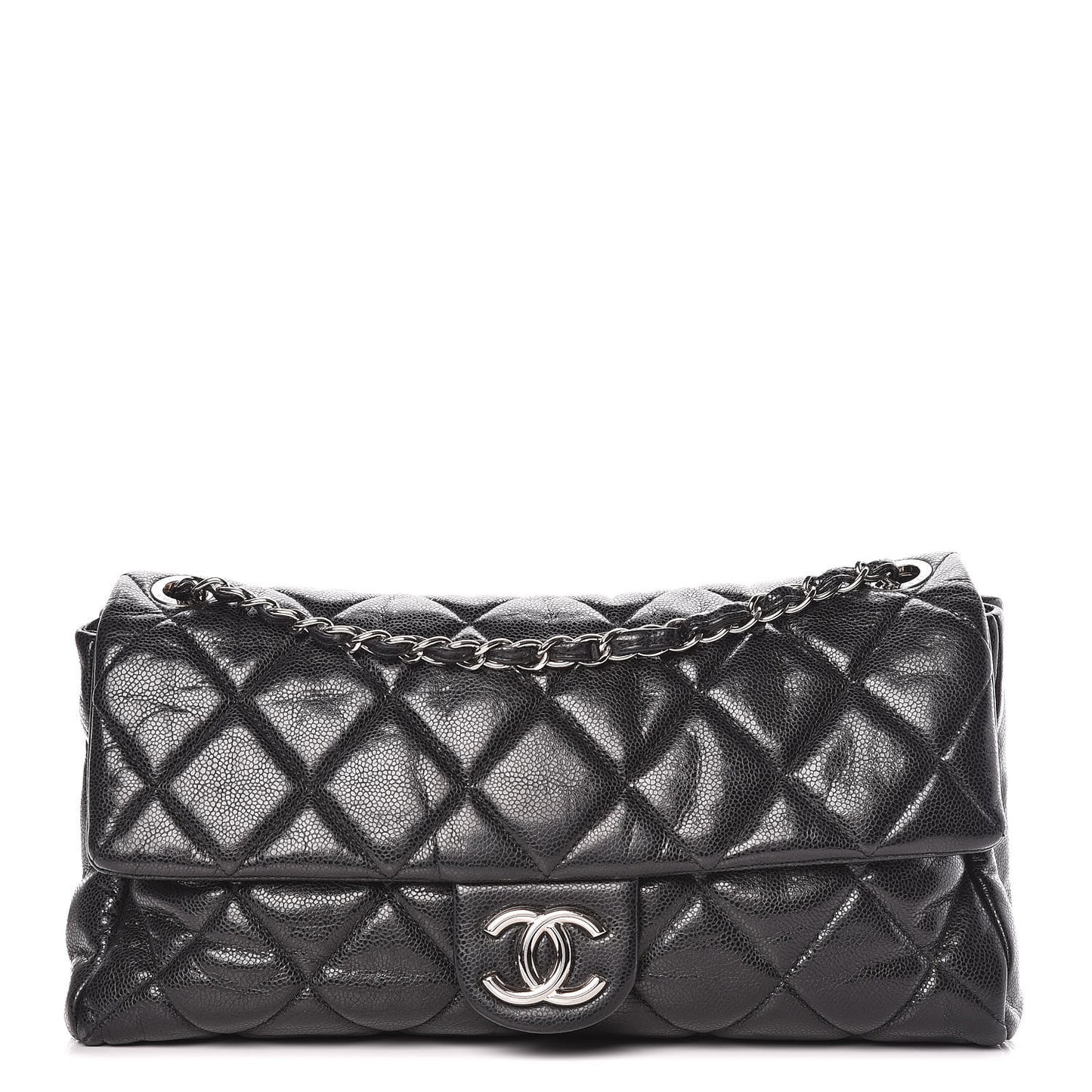 Glazed Caviar Medium Nature Flap Bag Black