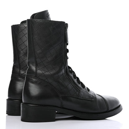 Chanel Calfskin Quilted Lace Up Combat Boots 40 Black 4 of 11